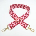 Adjustable woven replacement bag strap with red and white geometric patterns and gold clips - No.5 Red