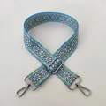 Detail of blue daisy pattern wide replacement bag strap with silver metal lobster clasps - No. 91 Silver Buckle