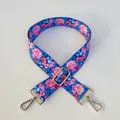 Close-up of floral bag strap #39 with pink roses and gold-tone metal hardware clips - Style 39 - Gold Buckle