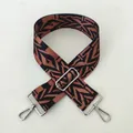 Detail view of ethnic style No. 76 woven shoulder strap with silver metal lobster clasps - Ethnic Geometric Pattern (No. 76 Silver Clasp)