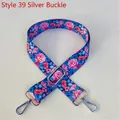 Blue adjustable bag strap with pink floral pattern and silver metal lobster clasps - Style 39 - Silver Buckle