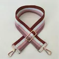 Close-up of colorful striped woven replacement strap with adjustable gold metal buckle - Colorblock Stripes (No. 77 Gold Clasp)