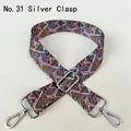 Close-up of ethnic geometric pattern strap with silver adjustable metal buckle and hooks - No. 31 Silver Buckle