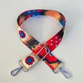 Close-up of colorful ethnic geometric printed bag strap with silver metal buckle - Style 41 - Silver Buckle
