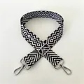 Detail of adjustable black and white geometric pattern strap with silver buckle No. 98 - No. 98 Silver Buckle