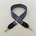 Detail of adjustable blue and gray striped nylon strap with gold lobster clasps - Lake Blue Strap + Black Leather