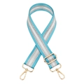Detail of blue narrow strap with silver glitter stripes and golden swivel lobster clasps - Aqua