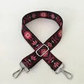Ethnic style wide adjustable shoulder strap with red blue floral weave and silver buckles - No. 83 / Silver