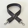 Adjustable black and white wavy pattern woven shoulder strap with silver metal hooks - No. 99 Silver Buckle