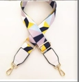 Adjustable geometric patterned bag strap with yellow and blue colors and golden hardware - Yellow Rhombus + White Leather