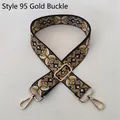 Close-up of ethnic geometric jacquard bag strap with gold metal buckle and adjuster - No. 95 Gold Buckle