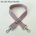 Close-up of pink and teal woven bag strap with V-shaped pattern and silver buckle - No. 101 Silver Buckle