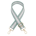 Adjustable light green woven bag strap with silver stripes and golden metal clasps - Matcha Green