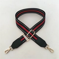 Adjustable wide replacement strap with red and green stripes and gold hardware - Green Strap + Black Leather