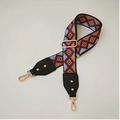 Adjustable wide replacement bag strap with colorful geometric rhombus pattern and gold buckles - Yellow Diamond Black Leather