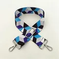 Detail of adjustable geometric strap with blue and purple patterns and silver buckle - Style 02 Silver Hardware
