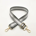 Detailed view of adjustable striped strap with silver glitter and gold lobster clasps - Gray