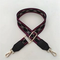 Adjustable wide replacement strap for handbags with geometric pattern and gold hardware - Red Black Pattern + Black Leather