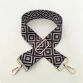 Detail view of ethnic geometric diamond pattern shoulder strap with gold metal buckle - Style 05 Gold Hardware