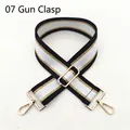 Detail of Style 07 woven shoulder strap with black, white, gold stripes and metal clasps - Style 07 Gunmetal Hardware