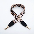 Detail of adjustable leopard print nylon strap with gold hooks and leather trim - Pink
