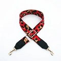 Adjustable wide leopard print shoulder strap with black leather and gold metal hooks - Red