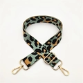 Detail of adjustable leopard print bag strap with mint green patterns and gold metal hooks - Matcha Green