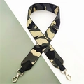 Close-up of wide camouflage replacement bag strap with golden metal snap hooks - Grey Camo