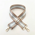 Detail of adjustable wide bag strap with khaki silver stripes and gold metal buckles - Khaki