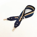Bandoulière large réglable en toile avec rayures bleues, bleu clair et kaki pour sac - Rayures Marine avec Cuir Bleu