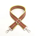 Ethnic style yellow cotton bag strap with red green geometric patterns and gold clips - Style 3