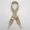 Adjustable beige wide woven bag strap with premium gold lobster clasps and hardware - Apricot With Khaki Leather