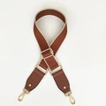 Brown and beige woven bag strap with leather ends and gold metal buckles for crossbody bags - Riveted Brown Style
