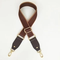 Adjustable dark brown crossbody bag strap with gold metal hooks and leather trim - Riveted Coffee Style