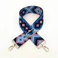 Close-up of ethnic geometric embroidered bag strap with golden metal swivel hooks - Blue Rhombus (No. 2)