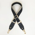 Adjustable black and beige woven replacement strap with gold metal hooks for women bags - Riveted Black Style