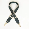 Adjustable dark green fabric bag strap with beige edges and gold swivel hooks - Riveted Green Style