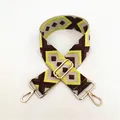 Close-up of geometric diamond weave bag strap with gold metal hooks and buckle - Khaki Rhombus (No. 9)