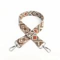 Ethnic bohemian style woven shoulder strap with geometric diamond patterns and silver clips - Khaki Silver Buckle