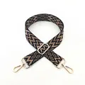 Detail of ethnic style woven bag strap with golden metal buckle and wave pattern - No. 22 Khaki