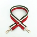 Bandoulière réglable en coton tissé à rayures colorées et mousquetons en métal doré - Fermoir en Argent / Rayures Rouge Brun Vert