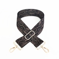 Bandoulière réglable large à motif serpent avec mousquetons métalliques dorés brillants - Noir
