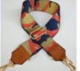Adjustable wide strap with camouflage pattern in orange, navy, and beige for handbags - Orange Camouflage With Brown Leather