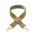 Adjustable wide replacement bag strap with green and brown patterns and golden clips - Silver Clasp / Light Green