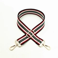 Tracolla intrecciata a righe regolabile con ganci in metallo dorato per borse donna - Chiusura in Argento / Strisce rosse