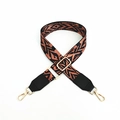 Adjustable ethnic pattern woven strap with gold hardware and black leather accents - Brown Rainbow With Black Leather