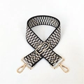 Detail of adjustable wide jacquard bag strap with herringbone weave and gold metal clips - Black