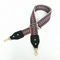 Adjustable wide replacement shoulder strap with purple and green geometric wave pattern - Pink + Black Leather