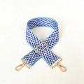 Adjustable wide woven bag strap with blue jacquard pattern and golden metal buckles - Light Blue
