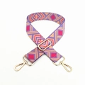 Adjustable ethnic style woven bag strap with purple geometric patterns and gold metal hooks - Pinkish Red Rhombus